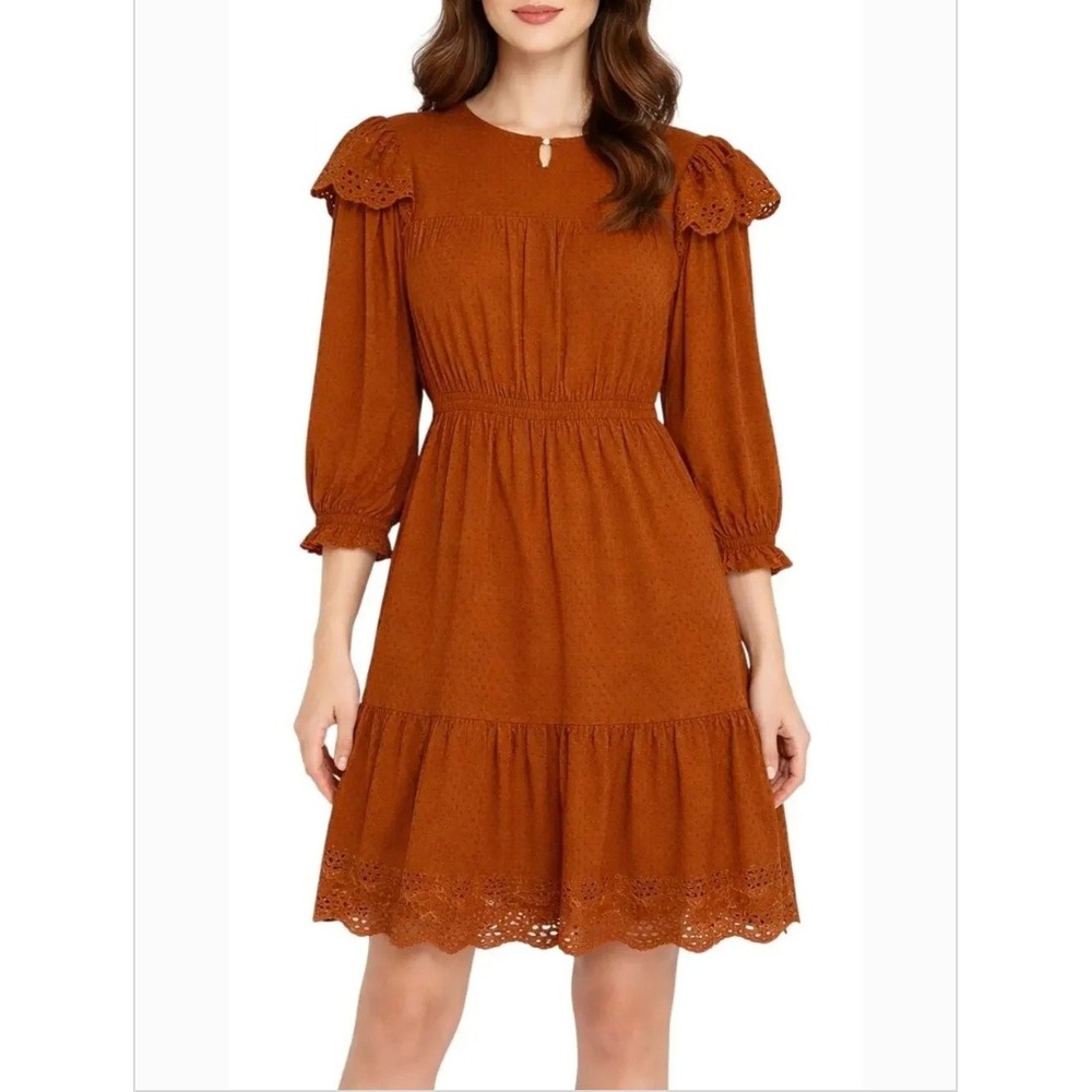 Universal Thread Womens Orange Eyelet Ruffle Long Sleeve Dress XL Boho Prairie